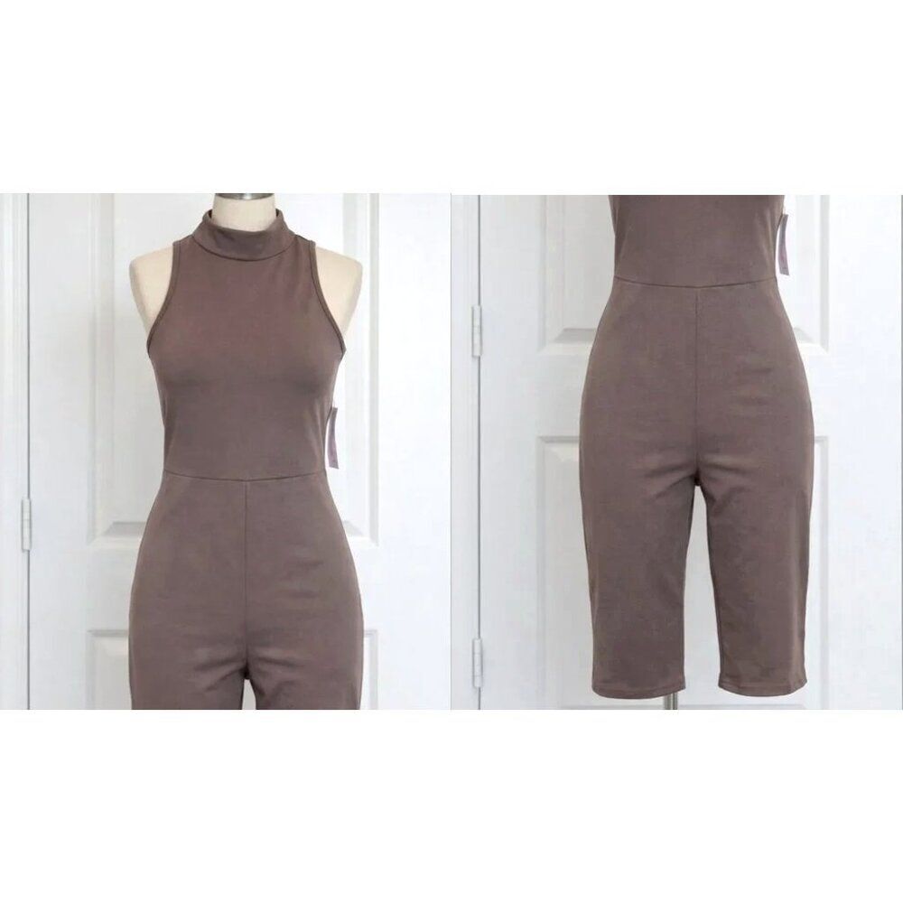 Wild Fable Taupe Mock Neck Sleeveless Jumpsuit Small NWT Racerback Bodysuit